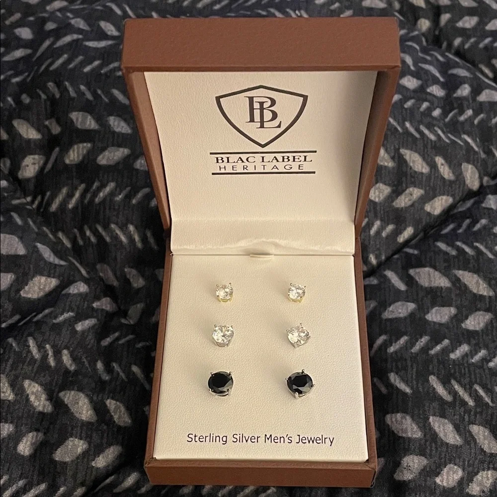 Blac Label Heritage Silver and Black Men's Stud Set
